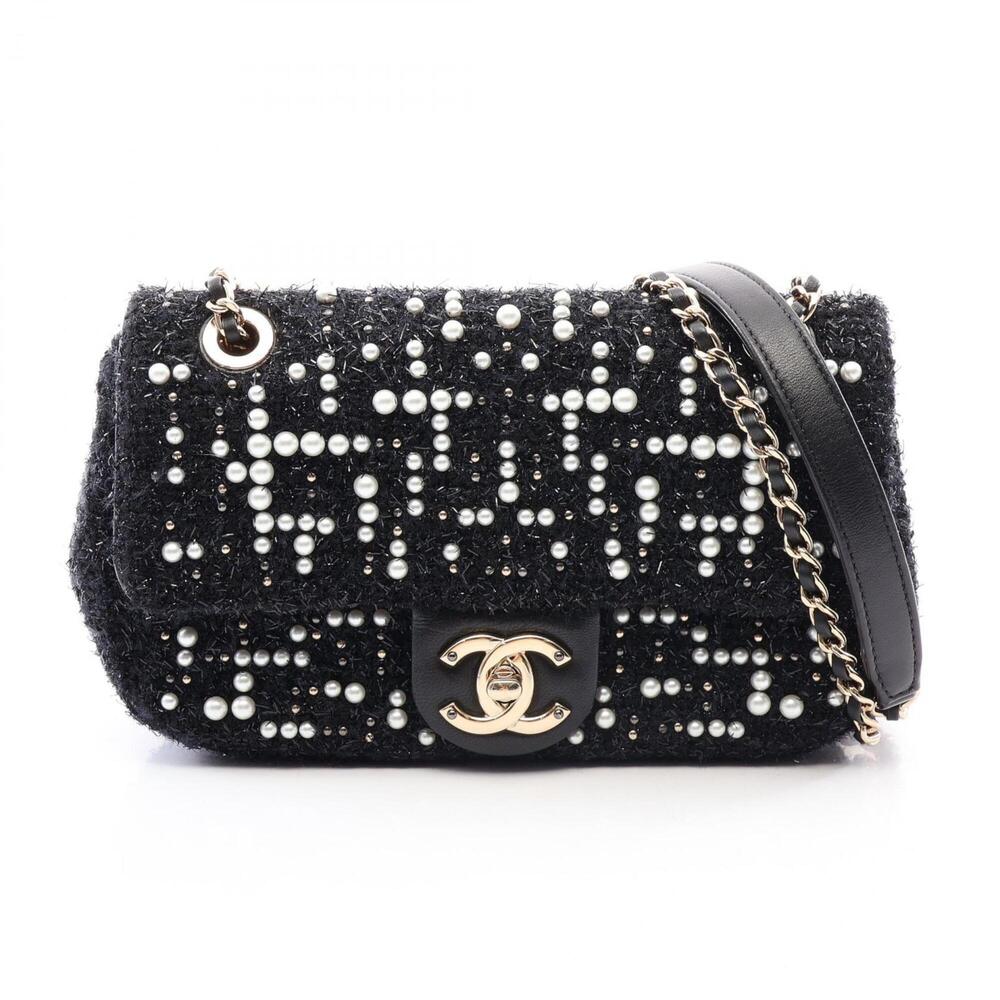Chanel CHANEL Shoulder Bag Handbag Fabric Faux Pearl Women's Black/Ivory A91951
